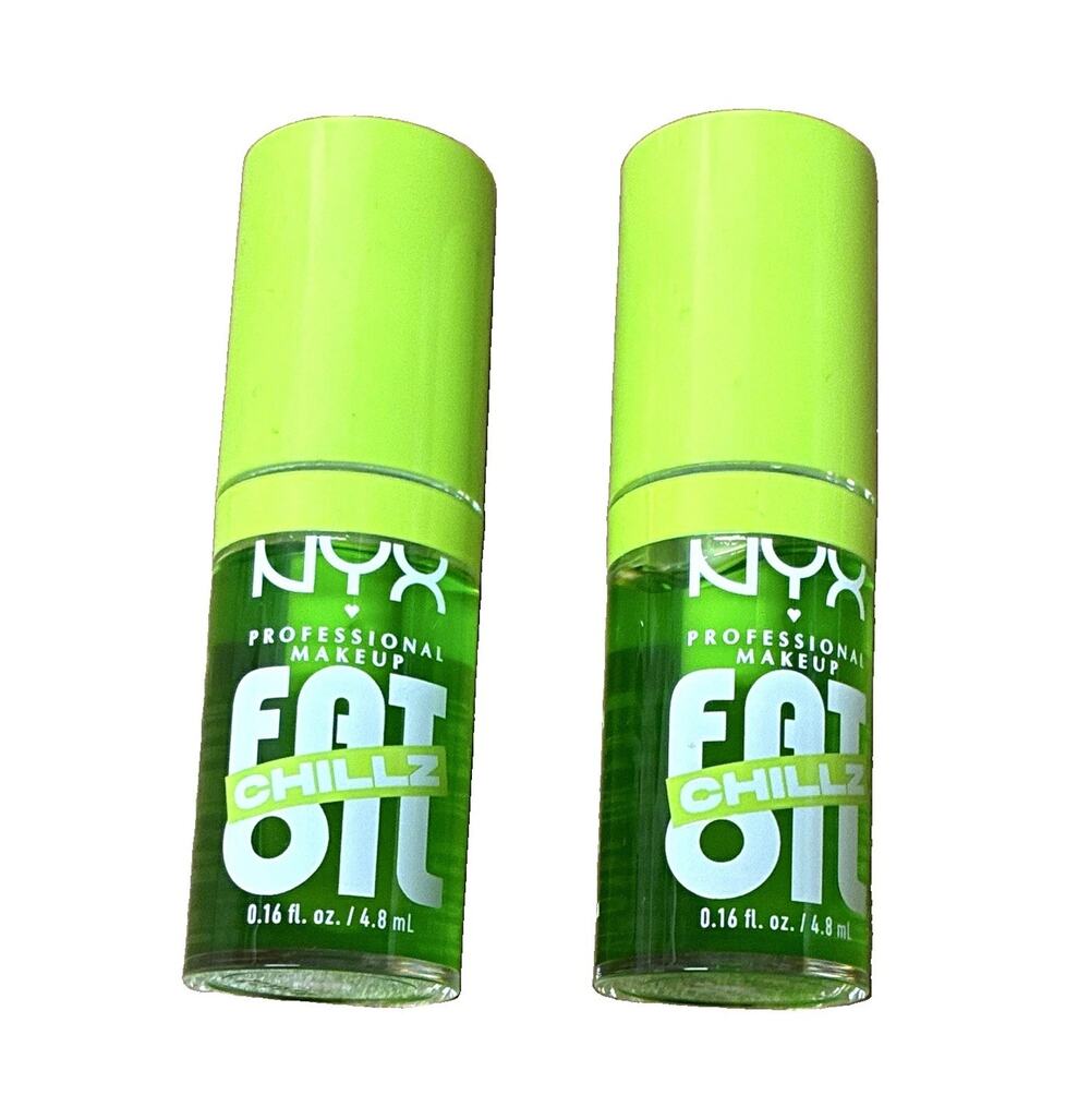 2 Pack- NYX Fat Oil Chillz Cooling Lip Oil Shine Green Kiwi Freezie 0.16 fl oz